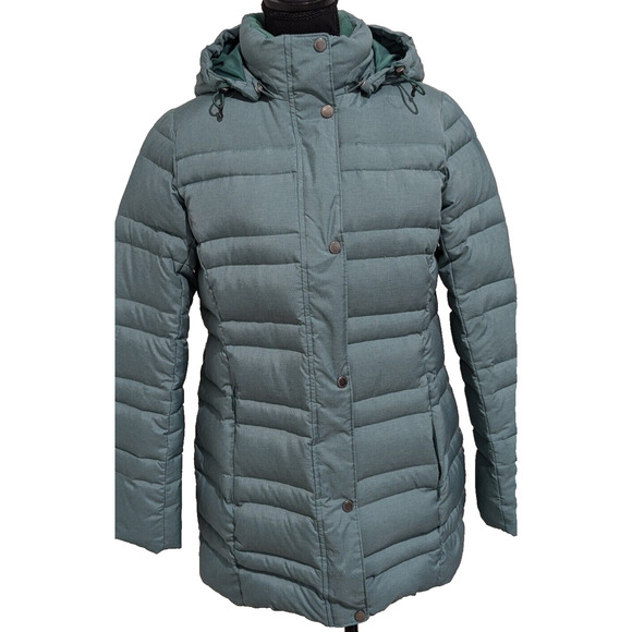 Land's End Down Puffer Jacket Mid Length Hooded Women's Small Green - Picture 1 of 11